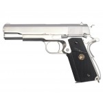 Страйкбольный пистолет WE COLT M1911А1, металл, хромированный, черные накладки резина, WE-E006B - MEU